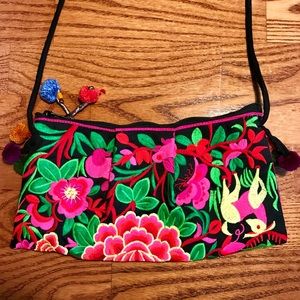 NWT Boho Embroidered Floral Shoulder Purse